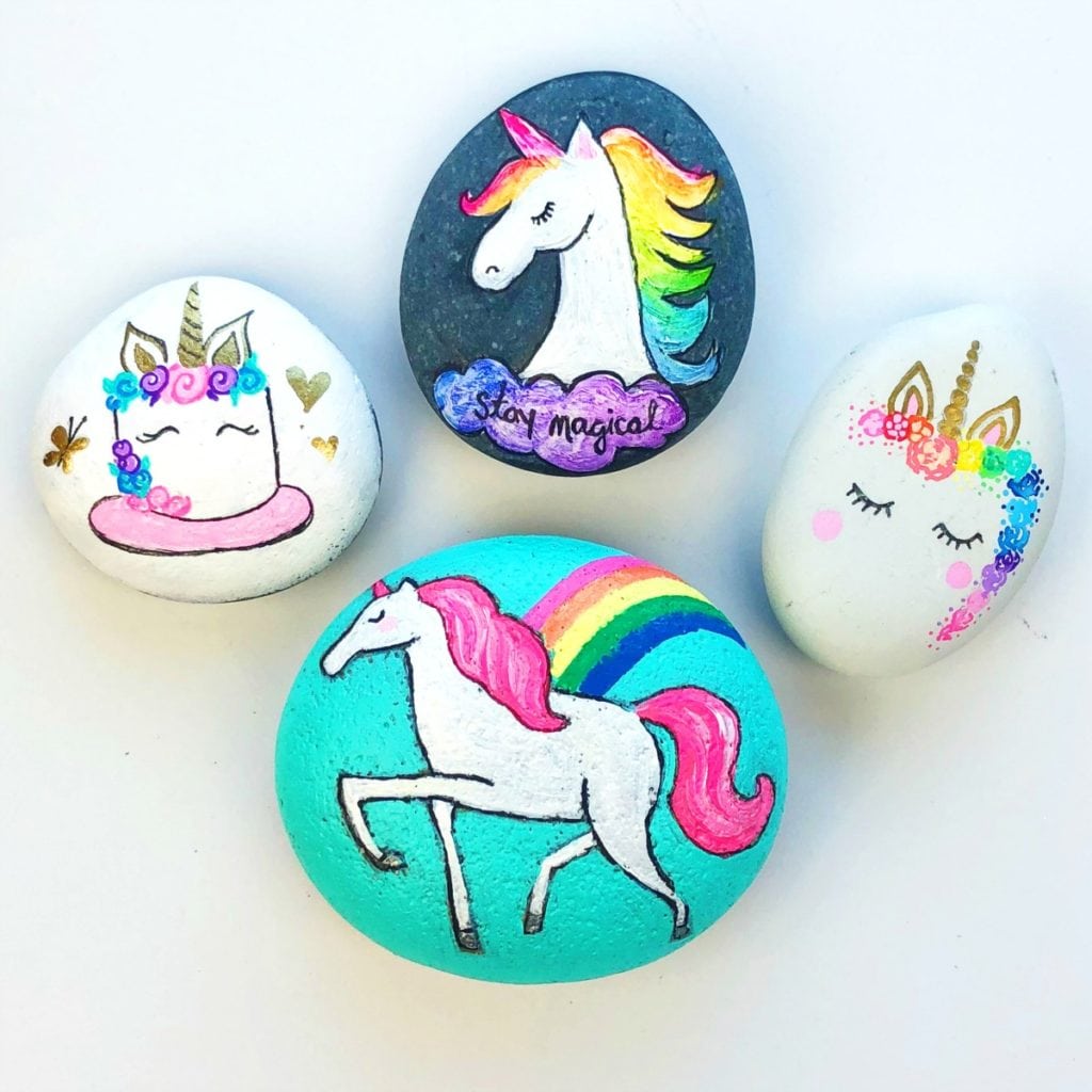 Four Different Ways to Paint Unicorn Rocks 