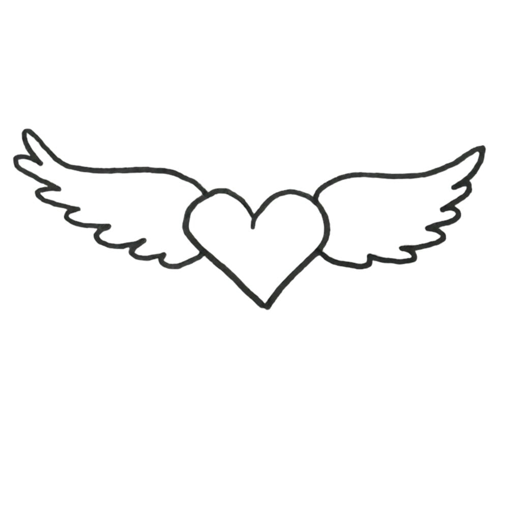 Simple heart with wings drawing.