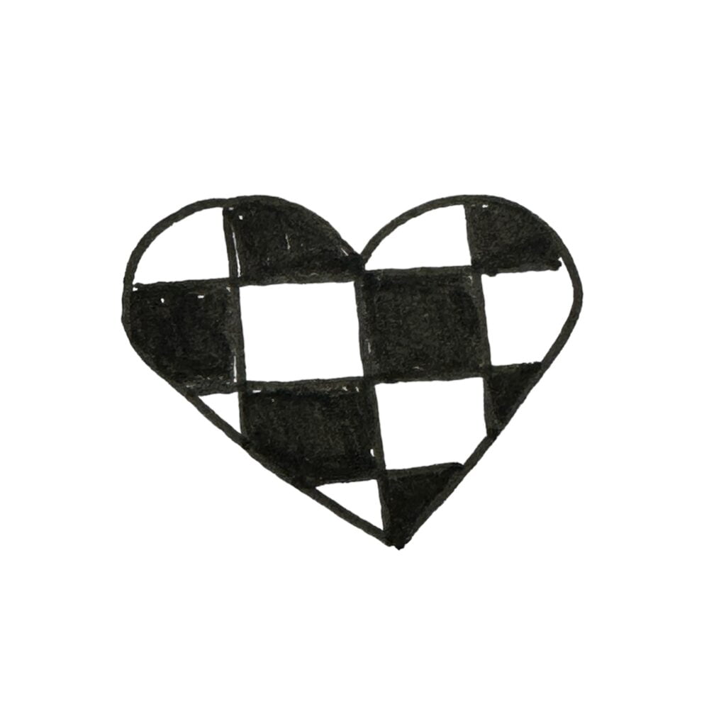 Black and white checkerboard design on a heart.
