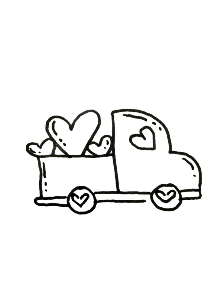 Little truck carrying hearts.