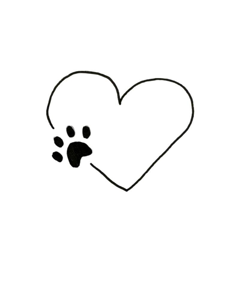 Simple heart drawing with a paw print.