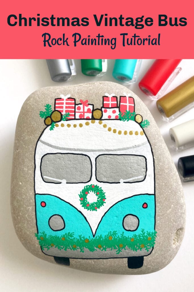 Vintage inspired Christmas Painted Rock Volkswagen Bus