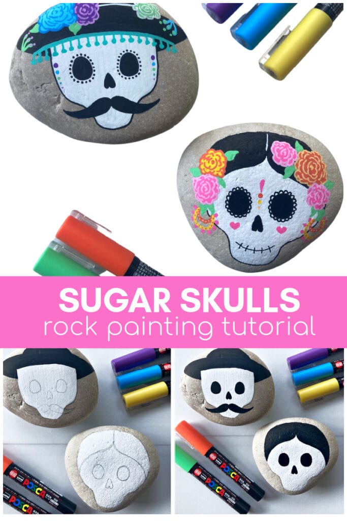 Sugar Skull Rock Painting Ideas Tutorial