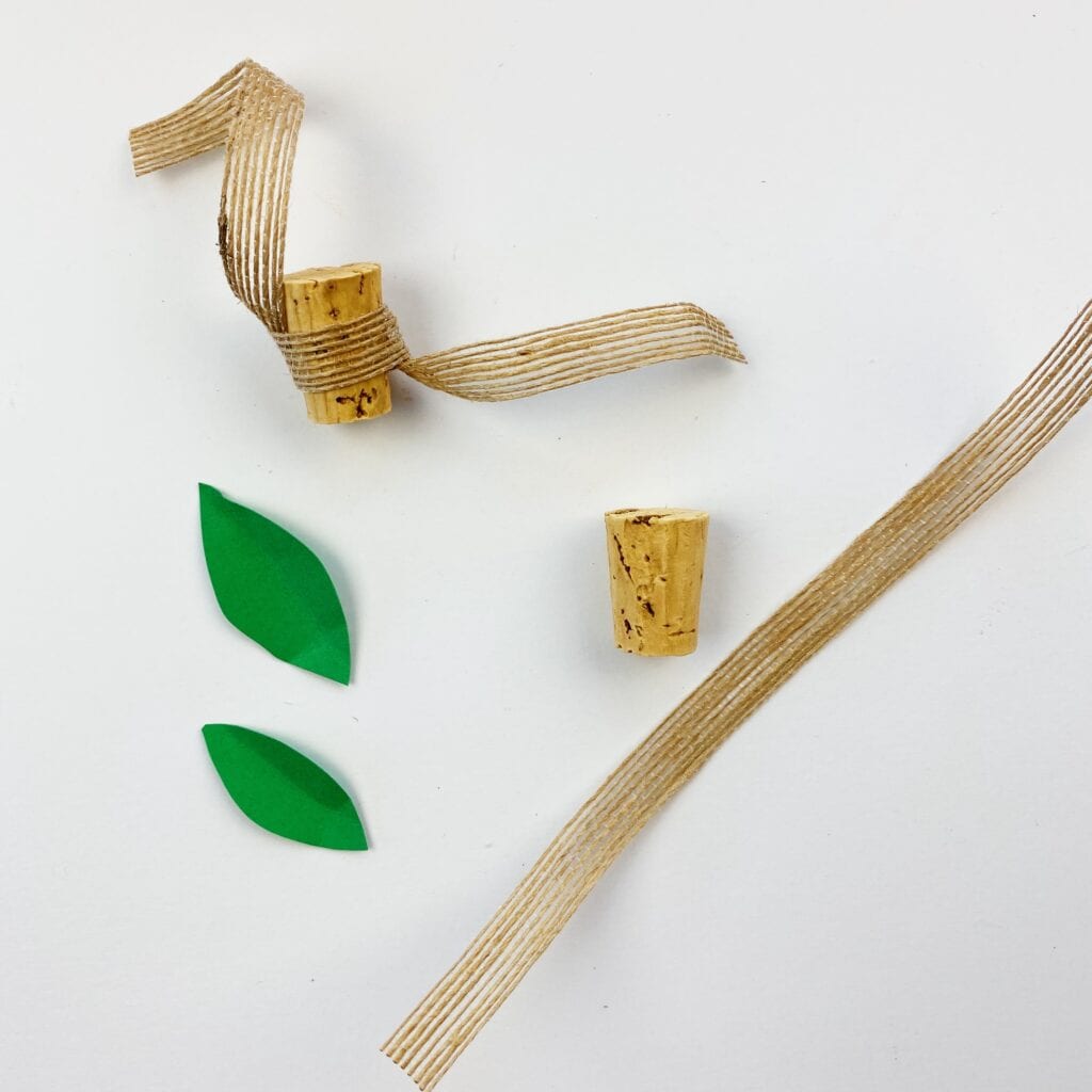 Cork stem and leaves ready to be glued on