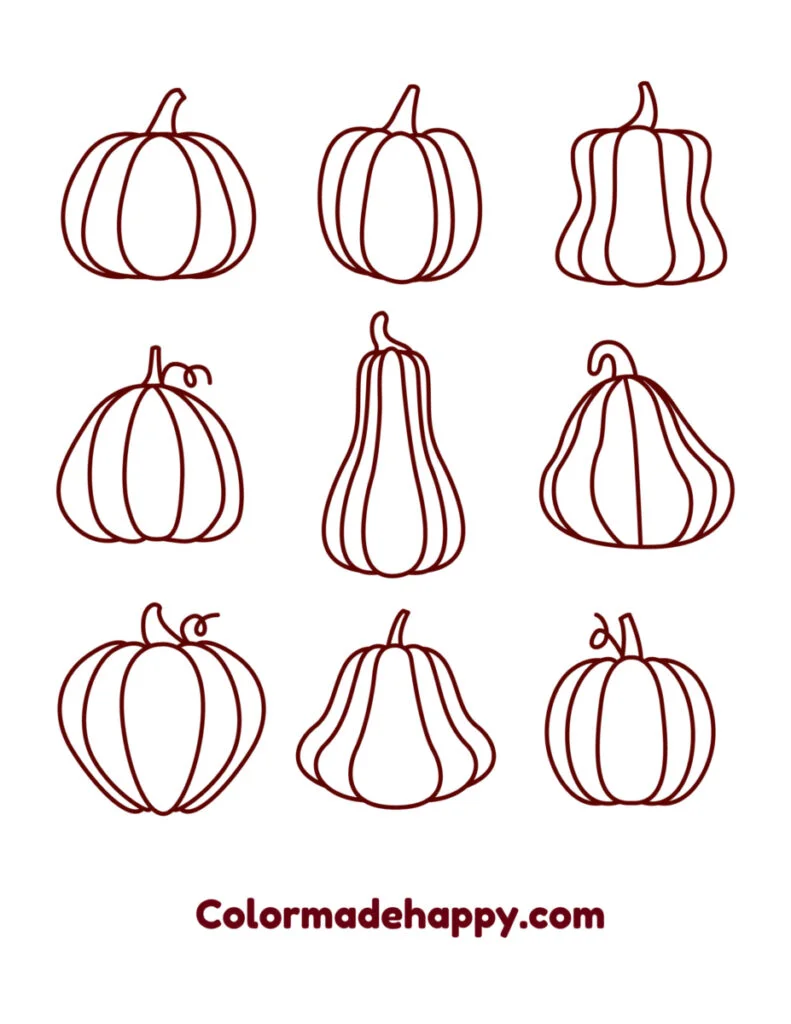 pumpkin drawing of different pumpkin shapes