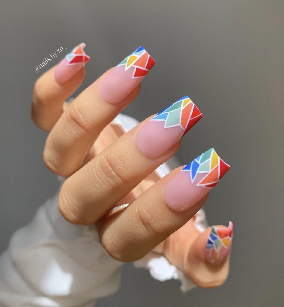 Rainbow coffin nail art