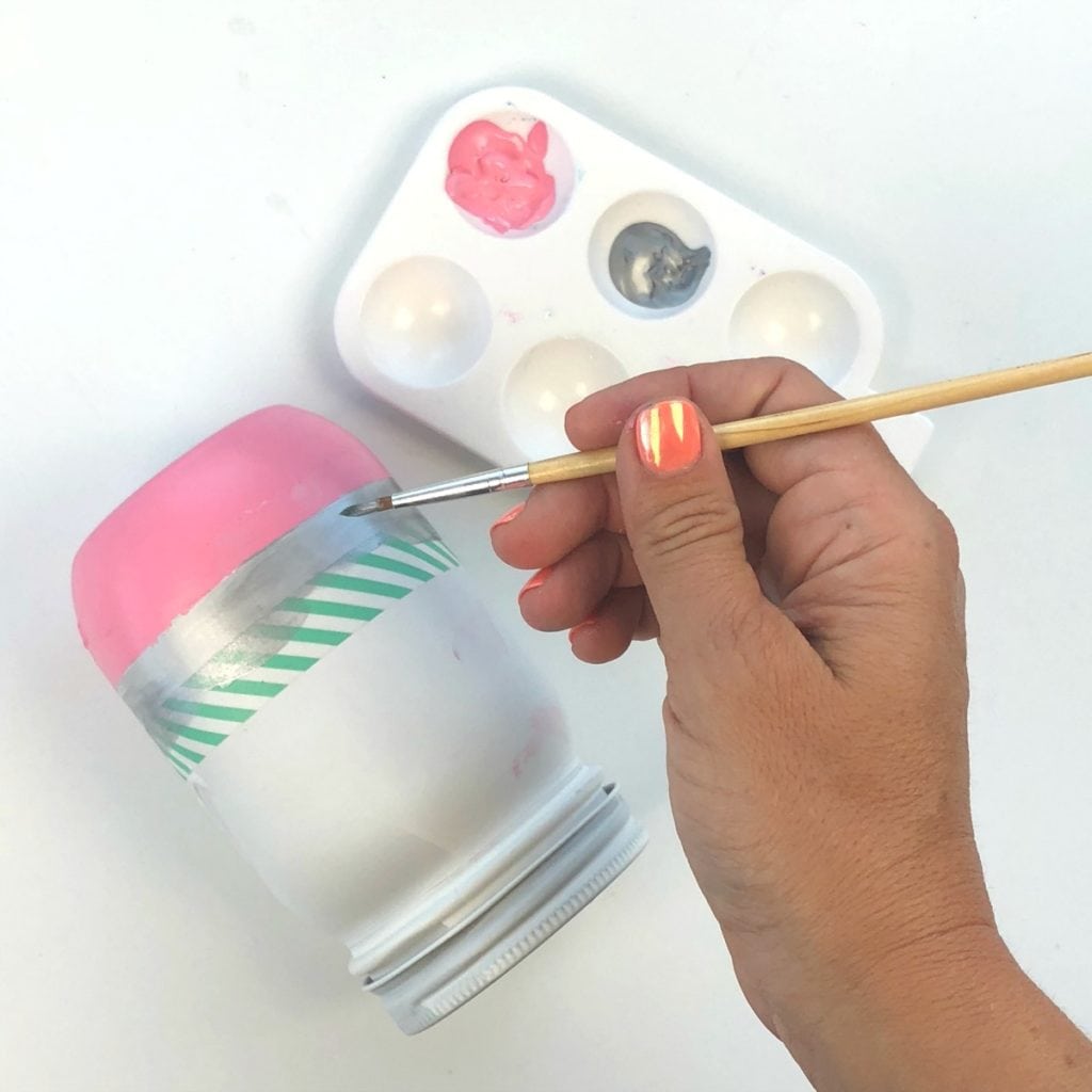 Painting the mason jar - washi tape helps keep lines straight