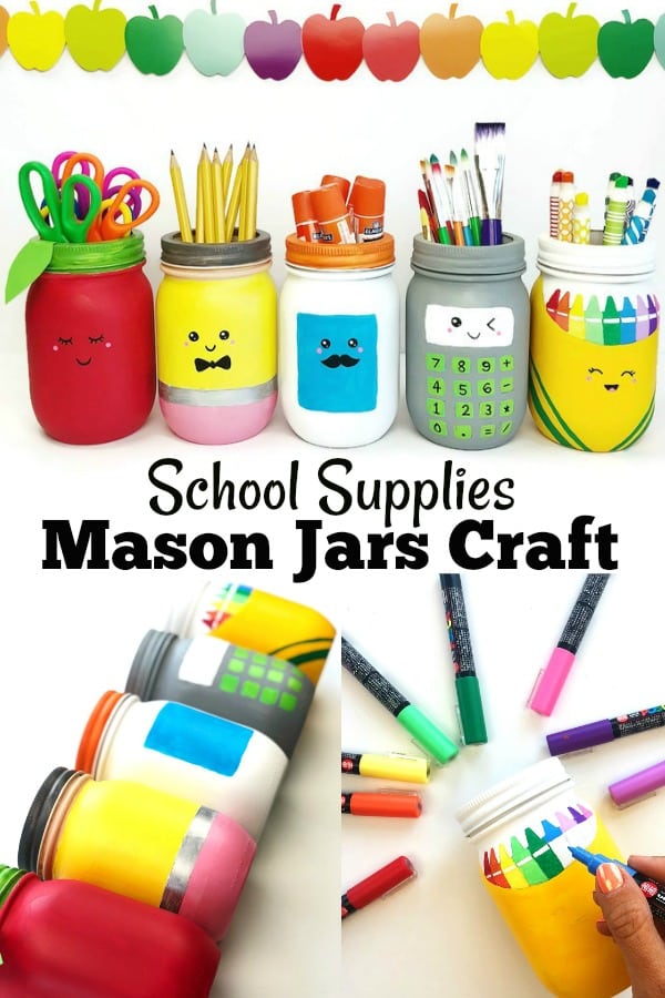 School Supplies Mason Jars Craft - Teacher Appreciation, School Supplies Storage, Teacher Gifts