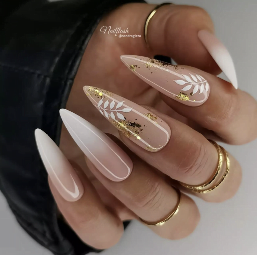 White and Pink Ombre Stiletto Nails