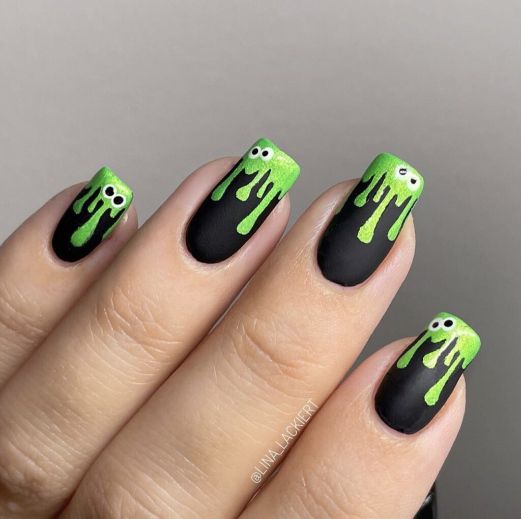 Slime Green manicure with matte nail polish