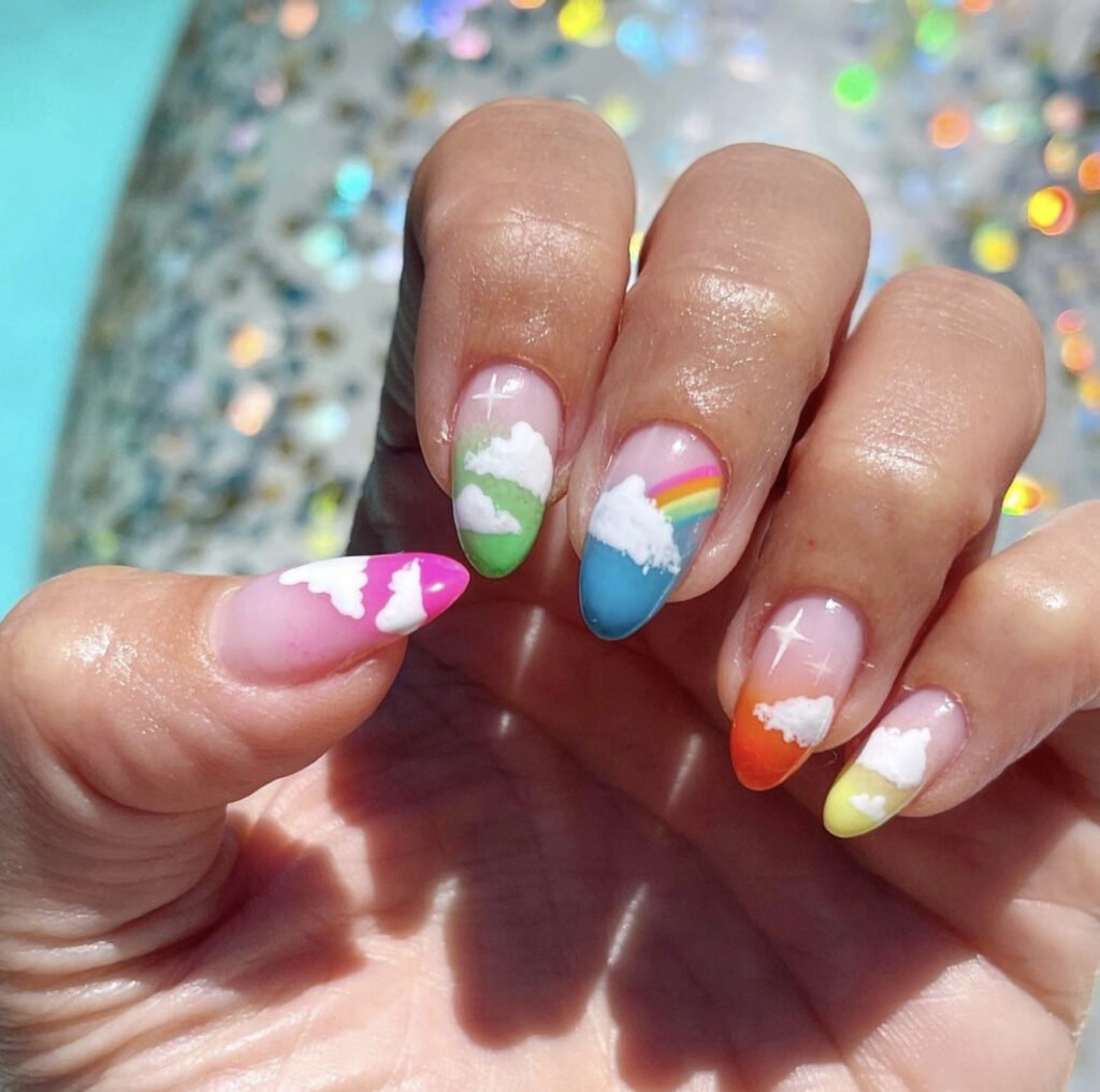 Summer colors and clouds nail art