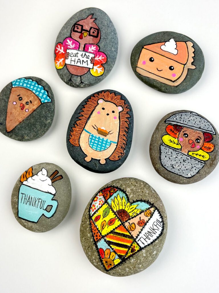 Thanksgiving Painted Rocks ideas - there are 6 different designs