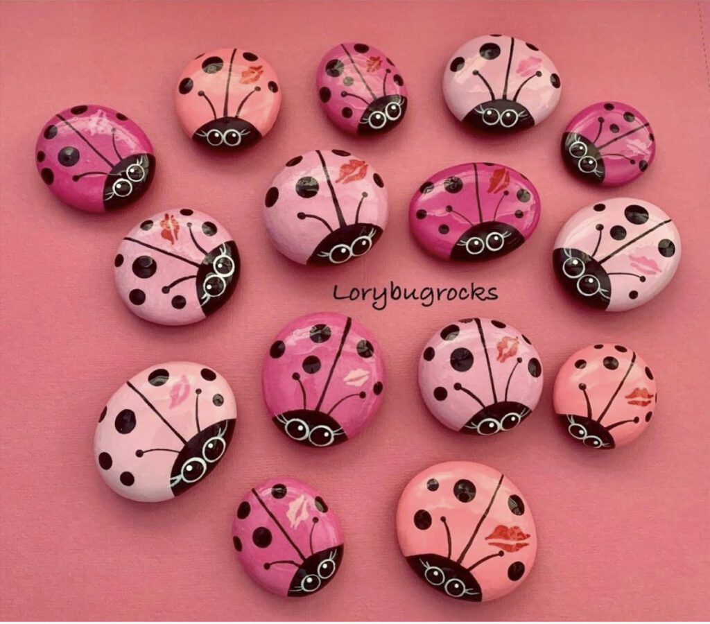 Valentine's Day bug painted rocks