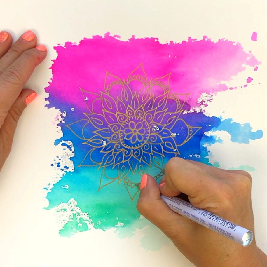 Watercolor Mandala Background Using Tombow Brush Pens 