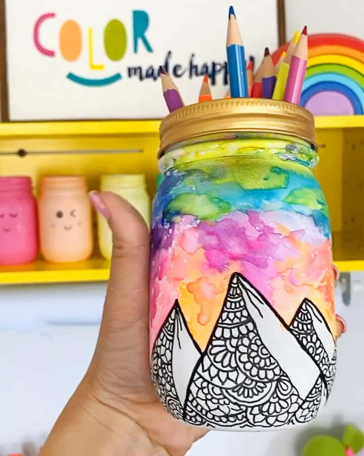 Watercolor painted mason jar